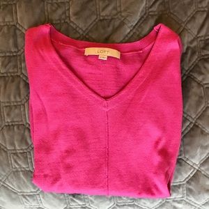 Ann Taylor LOFT Pink V-Neck Sweater